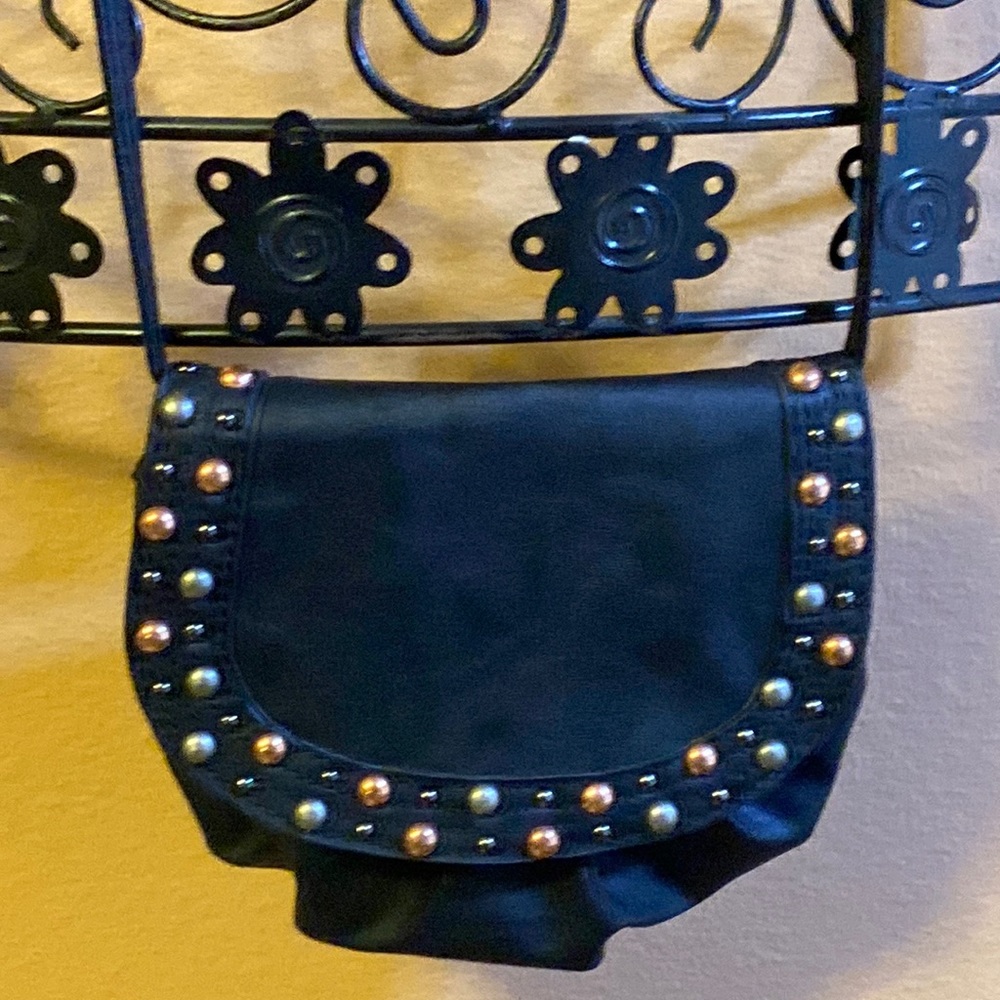 ☮️ Olsenboye black crossbody bag with studs and gathered bottom